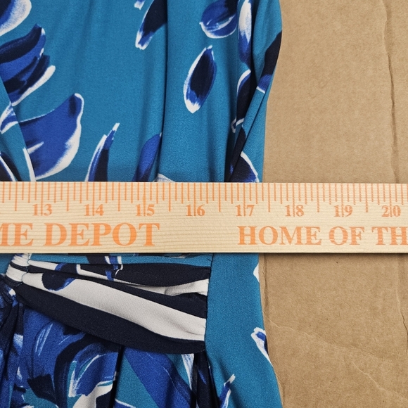 Tommy Bahama Clara Blue Botanical Blitz Palm Leaf Ruched Moc Wrap Dress Beach XL - Picture 15 of 16